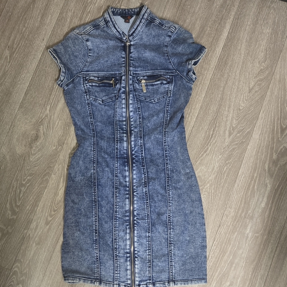 Guess Denim Zip-Up Mini Dress